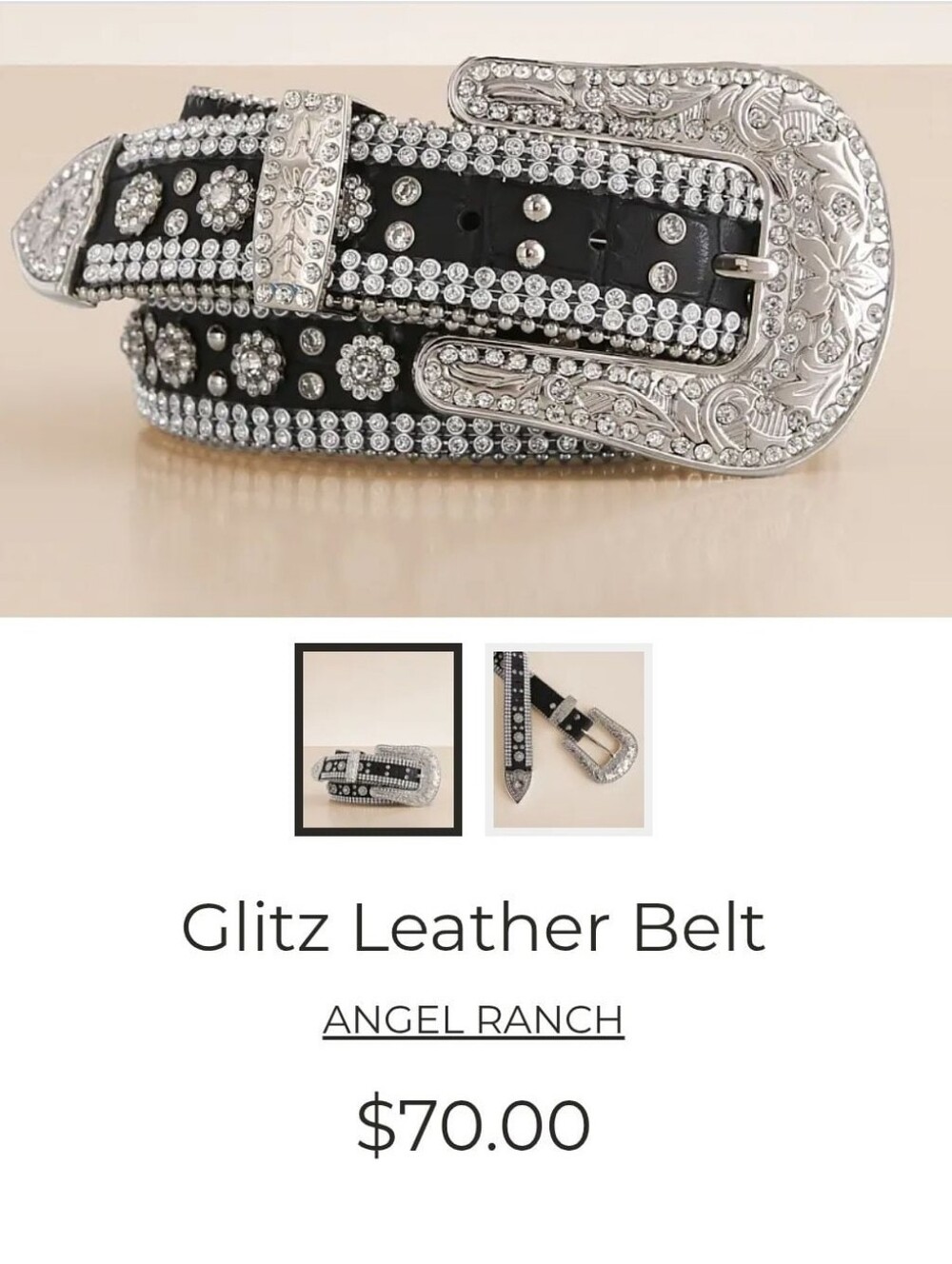 Angel Ranch Leather Rhinestone Belt - SM - Picture 2 of 16